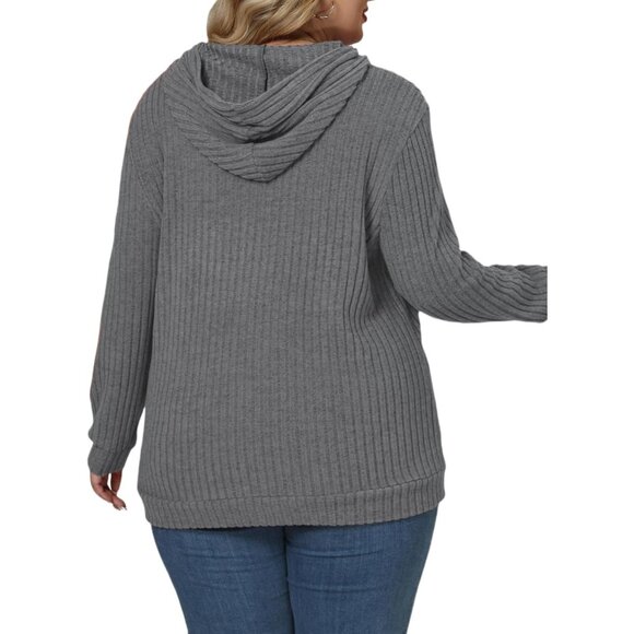 Plus Size Hoodie Women Casual Ribbed Knit Long Sleeve Pullover Sweatshirt - Picture 3 of 5